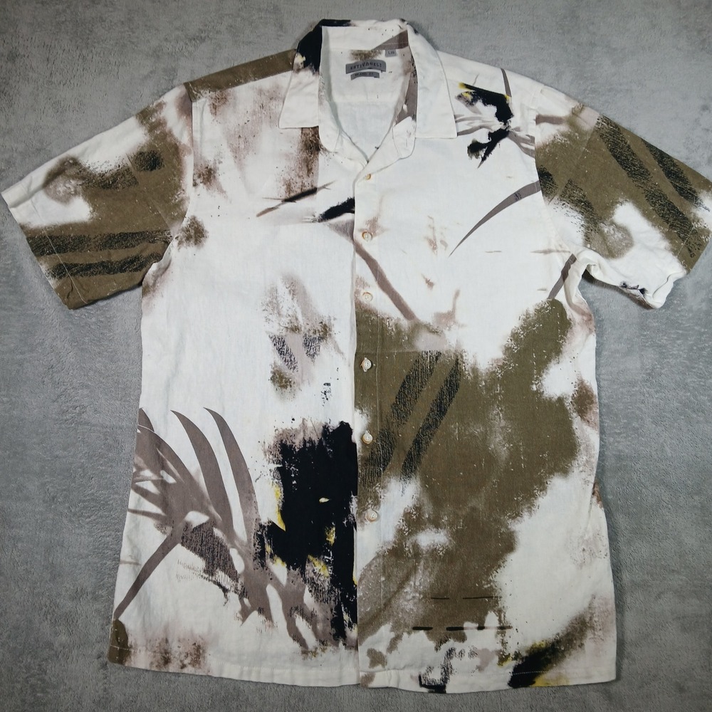 Estivaneli Shirt Mens L White Abstract Relaxed Modern Linen Blend Casual
